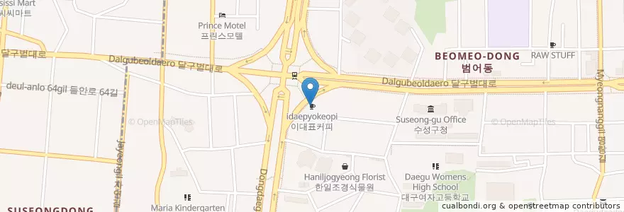 Mapa de ubicacion de 이대표커피 en Güney Kore, Daegu, 수성구, 범어동.