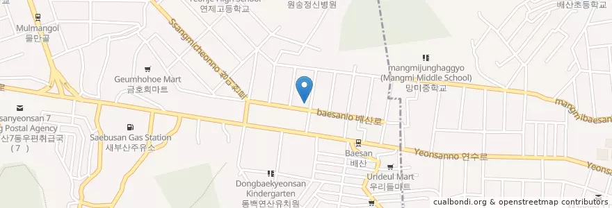 Mapa de ubicacion de 배산교회 en Corea Del Sud, Busan, 연제구, 연산동.