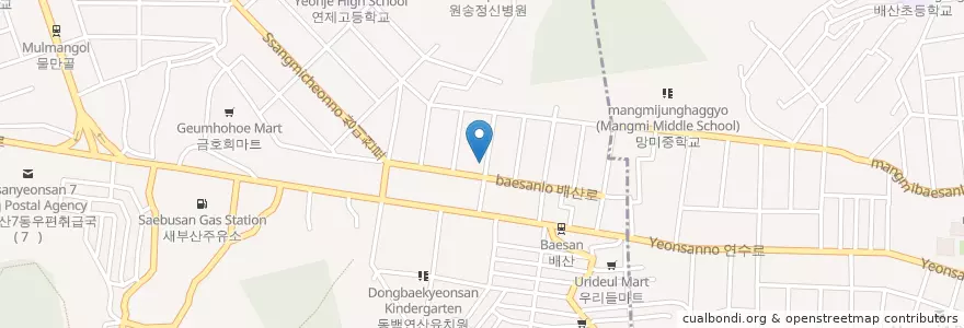 Mapa de ubicacion de SoJuBang en 韩国/南韓, 釜山, 蓮堤區, 연산동.