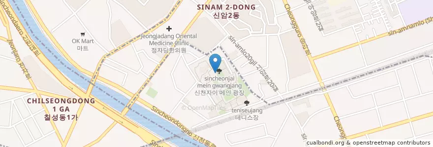 Mapa de ubicacion de 분수대 en Coreia Do Sul, Daegu, 동구, 신암동, 신천동.