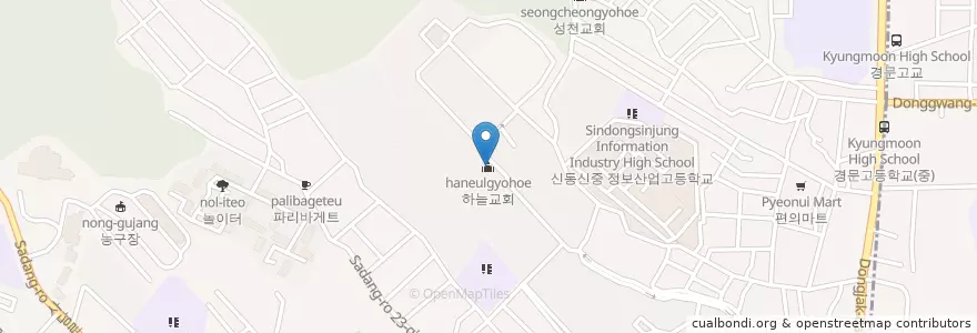Mapa de ubicacion de 하늘교회 en South Korea, Seoul, Dongjak-Gu, Sadang 2(I)-Dong, Sadang 3(Sam)-Dong.