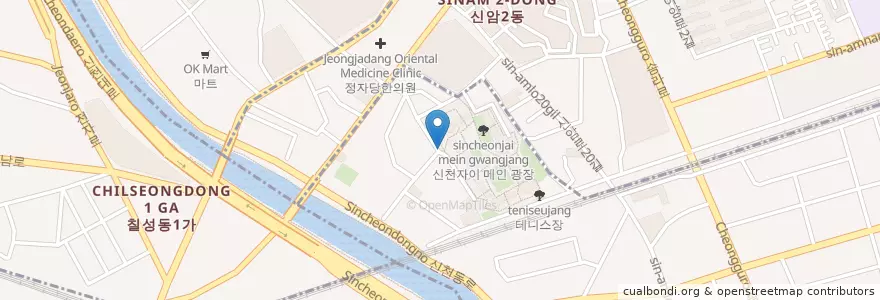 Mapa de ubicacion de 신천자이 경비실 en Corée Du Sud, Daegu, 동구, 신암동, 신천동.