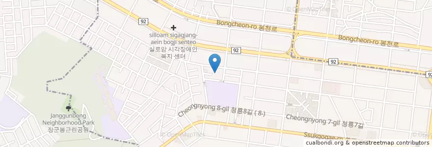 Mapa de ubicacion de 축복교회 en كوريا الجنوبية, سول, 관악구, 청룡동.