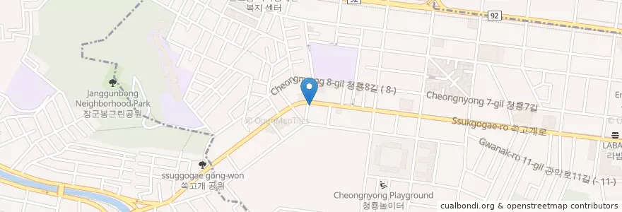 Mapa de ubicacion de BHC en Korea Selatan, 서울, 관악구, 청룡동.