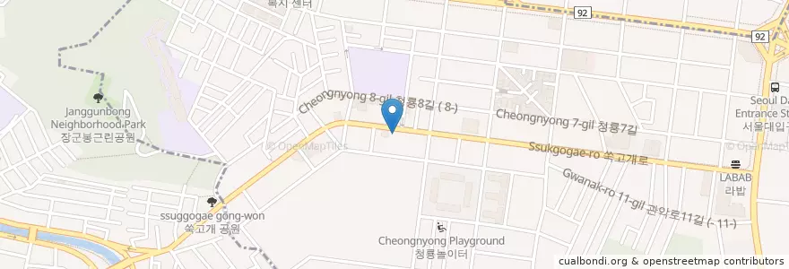 Mapa de ubicacion de 안동장 en 대한민국, 서울, 관악구, 청룡동.