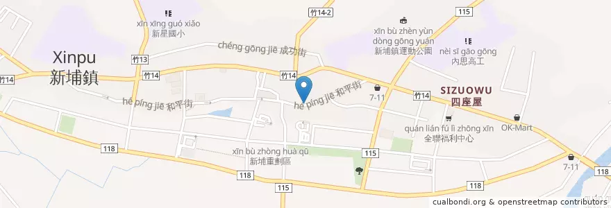 Mapa de ubicacion de 日勝粄條 en 臺灣, 臺灣省, 新竹縣, 新埔鎮.