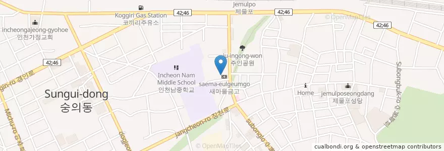 Mapa de ubicacion de 제물포도서관 en 大韓民国, 仁川広域市, 弥鄒忽区.