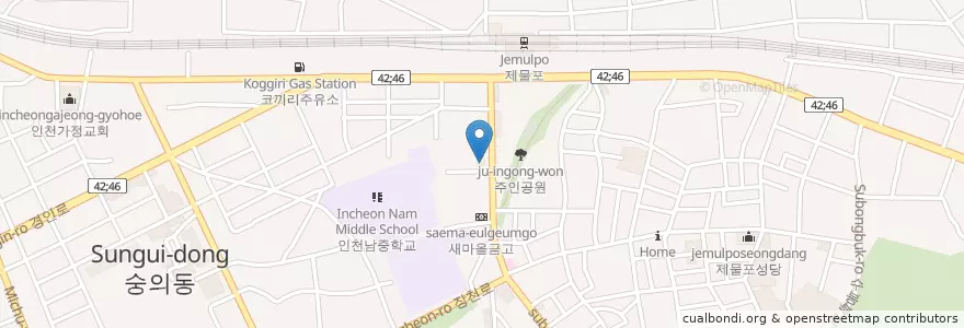 Mapa de ubicacion de 제물포 치안센터 en Güney Kore, 인천, 미추홀구.