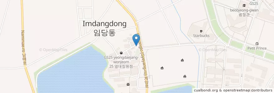 Mapa de ubicacion de 온천골 주차장 en 대한민국, 경상북도, 경산시, 북부동.