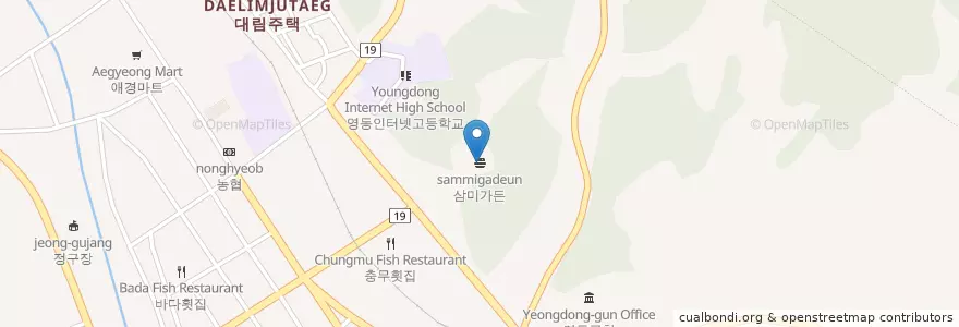 Mapa de ubicacion de 삼미가든 en کره جنوبی, چونگچیونبوک-دو, 영동군.
