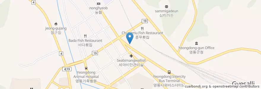 Mapa de ubicacion de 농협중앙회 en Güney Kore, 충청북도, 영동군.
