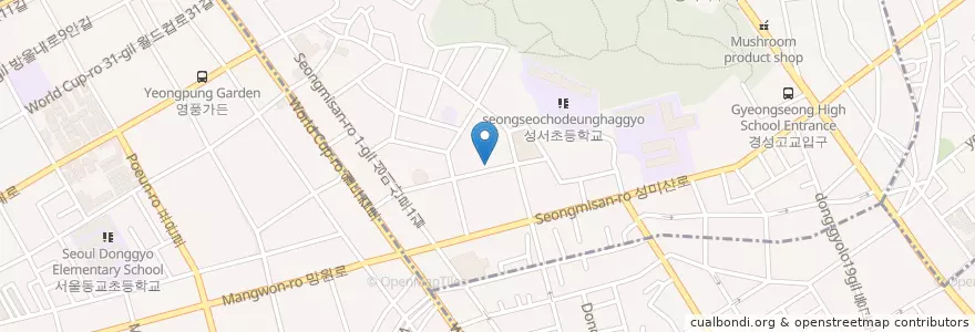 Mapa de ubicacion de 성미산 마을극장 en Zuid-Korea, Seoel, 마포구, 성산1동, 성산1동.