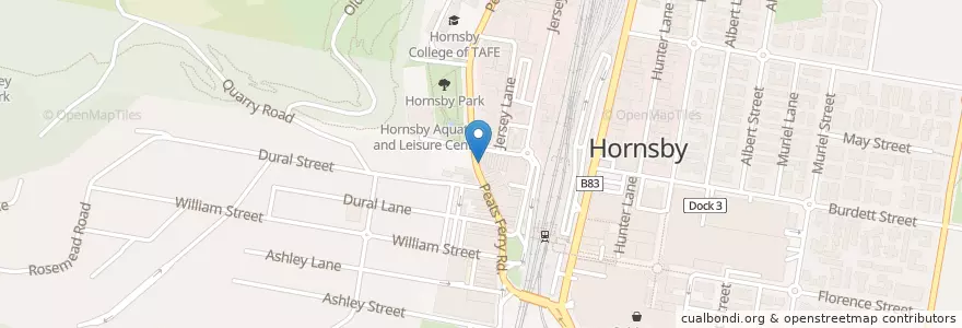 Mapa de ubicacion de Hornsby Wellness Centre en Австралия, Новый Южный Уэльс, The Council Of The Shire Of Hornsby, Sydney.
