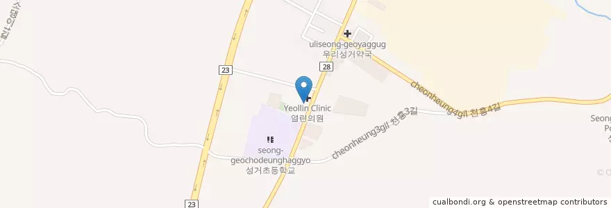 Mapa de ubicacion de 하늘약국 en Corea Del Sur, Chungcheong Del Sur, 천안시, 서북구, 성거읍.