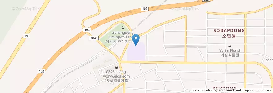 Mapa de ubicacion de 창원초등학교 en Korea Selatan, Gyeongsang Selatan, 창원시, 의창구.