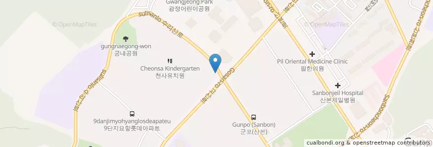 Mapa de ubicacion de 우체통 en كوريا الجنوبية, 경기도, 군포시, 광정동.