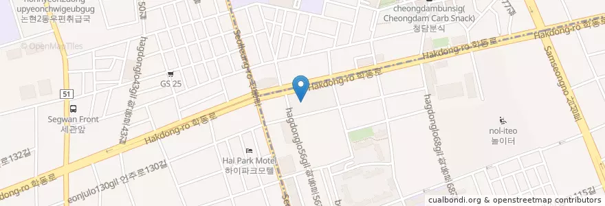 Mapa de ubicacion de 서광아파트 주차장 en Corée Du Sud, Séoul, 강남구, 삼성동, 삼성2동.