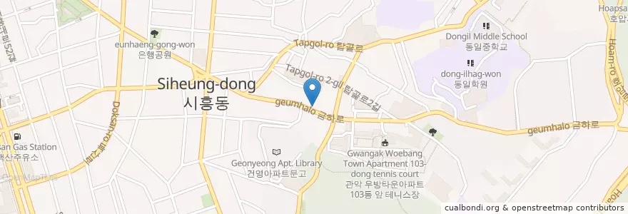 Mapa de ubicacion de 범일운수종점 [5537, 5617, 5620, N65 출발편](18-219) en 大韓民国, ソウル, 衿川区, 시흥5동.