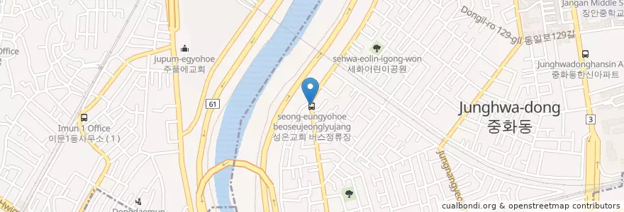Mapa de ubicacion de 성은교회 버스정류장 en 대한민국, 서울, 동대문구, 중화2동.