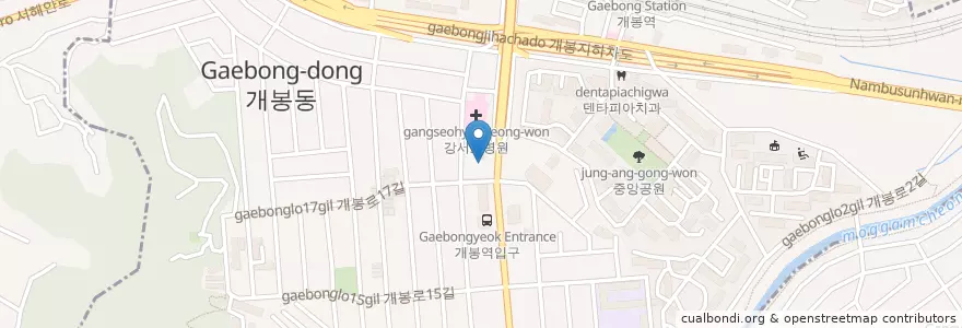 Mapa de ubicacion de 보리네생고깃간 en Güney Kore, Seul, 구로구, 개봉2동.