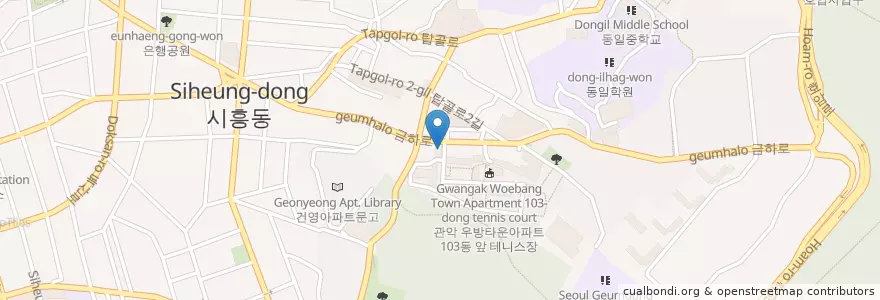 Mapa de ubicacion de 금천남부새마을금고본점 en 大韓民国, ソウル, 衿川区, 시흥2동, 시흥5동.