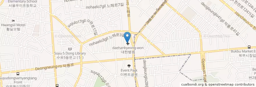 Mapa de ubicacion de 대한병원 en Güney Kore, Seul, 강북구.