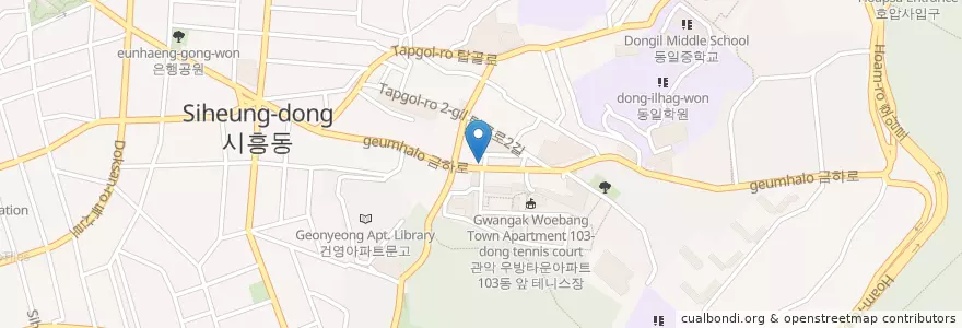 Mapa de ubicacion de 신한은행 금천점 365바로바로코너 (시흥동) en Südkorea, Seoul, 금천구, 시흥2동, 시흥5동.