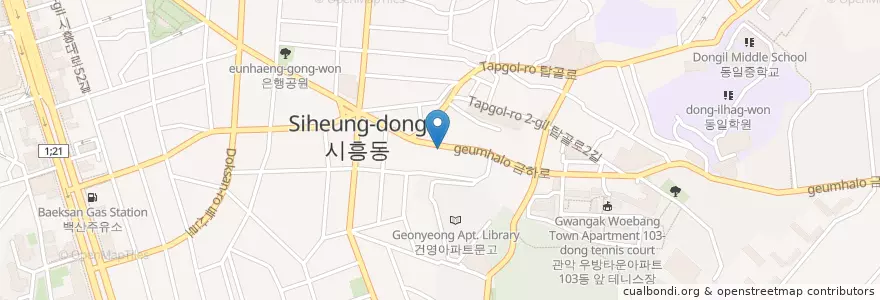 Mapa de ubicacion de 맘스터치 금천은행나무점 en 대한민국, 서울, 금천구, 시흥5동.