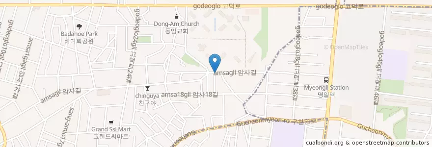 Mapa de ubicacion de 굽네치킨 en Corea Del Sur, Seúl, 강동구, 암사동, 암사1동.