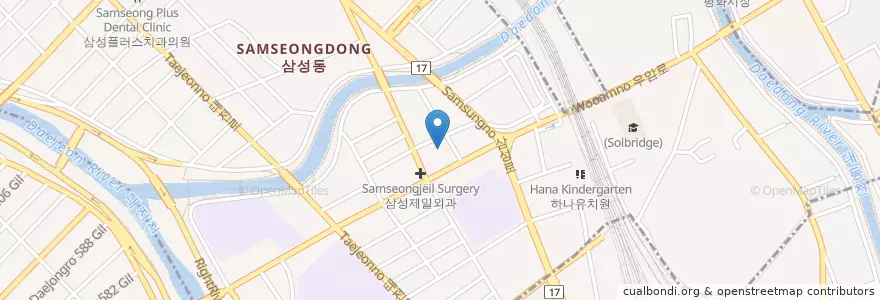Mapa de ubicacion de 삼성성결교회 en 대한민국, 대전, 동구, 삼성동.
