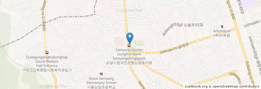 Mapa de ubicacion de 카페 로뎀194 en Güney Kore, Seul, 강북구, 삼양동.
