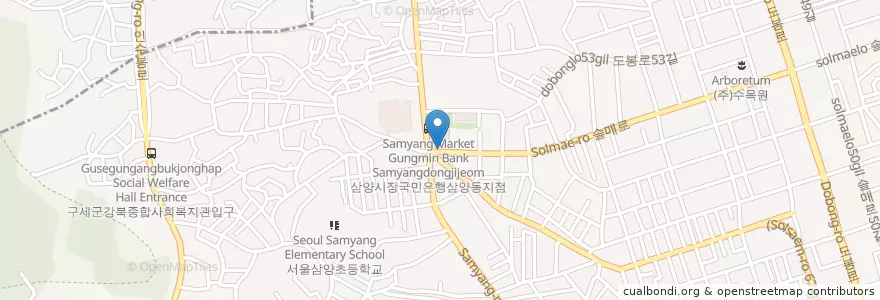 Mapa de ubicacion de 59쌀피자 en 大韓民国, ソウル, 江北区, 삼양동.