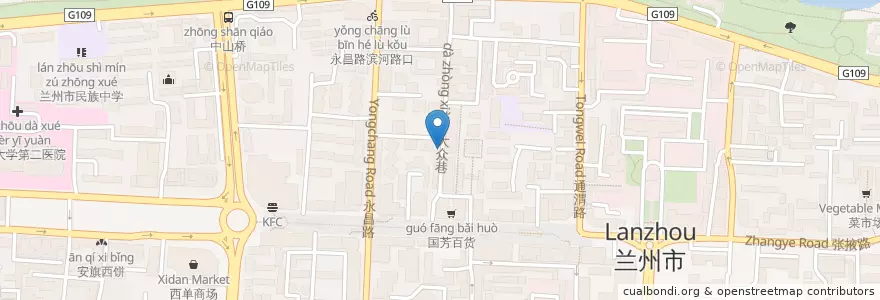 Mapa de ubicacion de 马子禄牛肉面 en 中国, 甘肃省, 兰州市, 城关区, 张掖路街道.