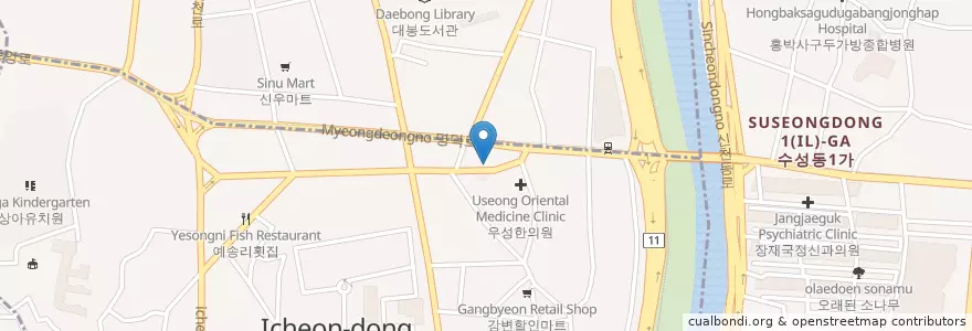 Mapa de ubicacion de 네네 치킨 en Coreia Do Sul, Daegu, 남구, 이천동.