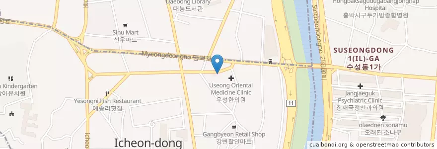 Mapa de ubicacion de 발라드 디 en 대한민국, 대구, 남구, 이천동.