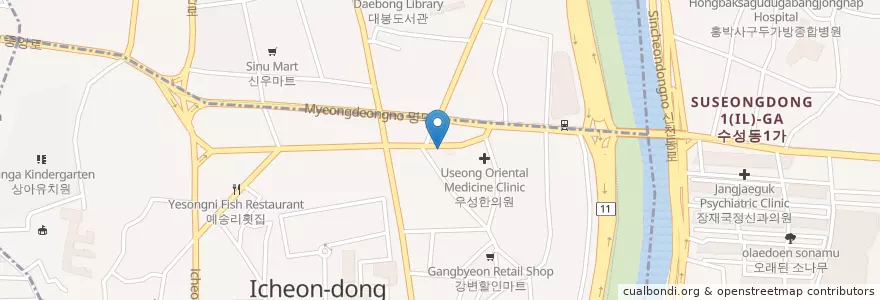 Mapa de ubicacion de 교촌 치킨 en Corea Del Sur, Daegu, 남구, 이천동.