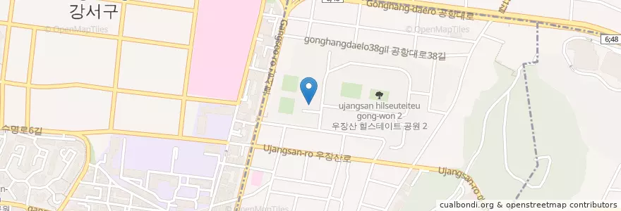 Mapa de ubicacion de 지하 주차장 입출구 en Güney Kore, Seul, 강서구, 우장산동.