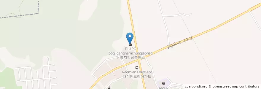 Mapa de ubicacion de E1-LPG 복지강남충전소 en کره جنوبی, سئول, 강남구, 세곡동.