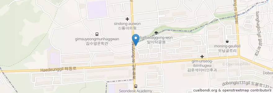 Mapa de ubicacion de 찰리네맥주짐 en 大韓民国, ソウル, 道峰区, 방학3동, 쌍문4동.