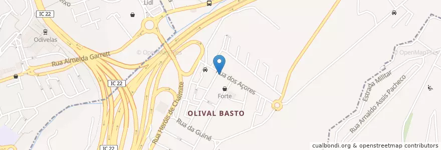 Mapa de ubicacion de Marisqueira Do Bairro en 葡萄牙, Área Metropolitana De Lisboa, Lisboa, Grande Lisboa, Odivelas, Póvoa De Santo Adrião E Olival Basto.