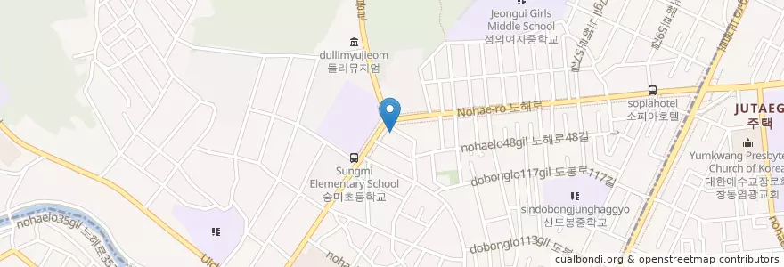 Mapa de ubicacion de 강북우리교회 en Corée Du Sud, Séoul, 도봉구, 쌍문3동.