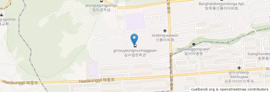 Mapa de ubicacion de 김수영문학관 en Südkorea, Seoul, 도봉구, 방학3동.