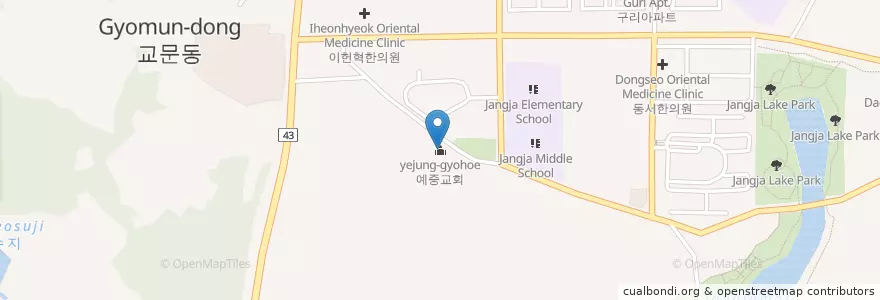 Mapa de ubicacion de 예중교회 en Südkorea, Gyeonggi-Do, 구리시.