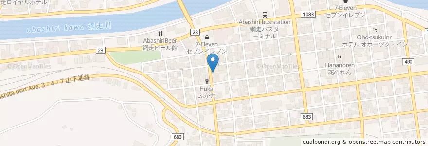 Mapa de ubicacion de 網走南四条郵便局 en Japan, Präfektur Hokkaido, オホーツク総合振興局, 網走市.