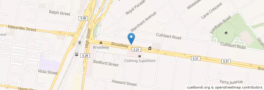 Mapa de ubicacion de Broadway Pizza and Pasta en أستراليا, ولاية فيكتوريا, City Of Darebin.