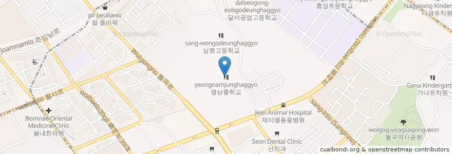 Mapa de ubicacion de 영남중학교 en 대한민국, 대구, 달서구.