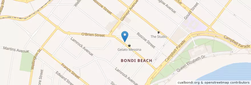 Mapa de ubicacion de Bondi Hall en オーストラリア, ニューサウスウェールズ, Waverley Council, Sydney.