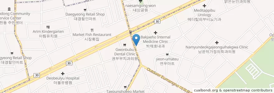 Mapa de ubicacion de 금강산 돼지갈비 en كوريا الجنوبية, ديغو, 달서구.