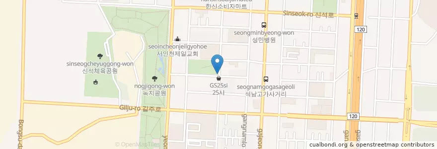 Mapa de ubicacion de 경로당 en Coreia Do Sul, 인천, 서구, 석남동.