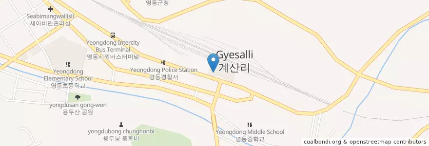 Mapa de ubicacion de 영동 시계탑 en Güney Kore, 충청북도, 영동군.